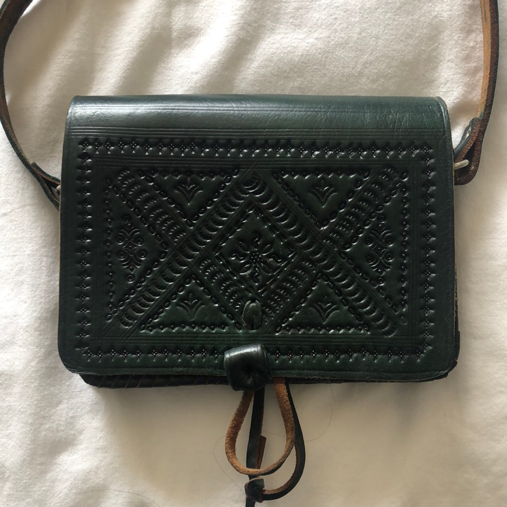 Dark green handmade leather purse